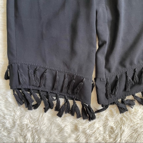 Adelyn Rae Jumpsuit Cropped Tie-Front Tassel Fringe Hem Classic Black S - Picture 4 of 14